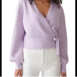 & Other Stories Side Wrap Cardigan Small Lilac Heathered Purple Wool Blend Cozy